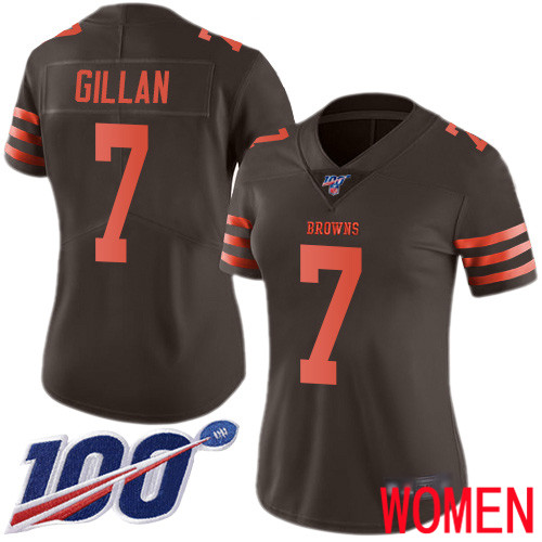 Cleveland Browns Jamie Gillan Women Brown Limited Jersey #7 NFL Football 100th Season Rush Vapor Untouchable